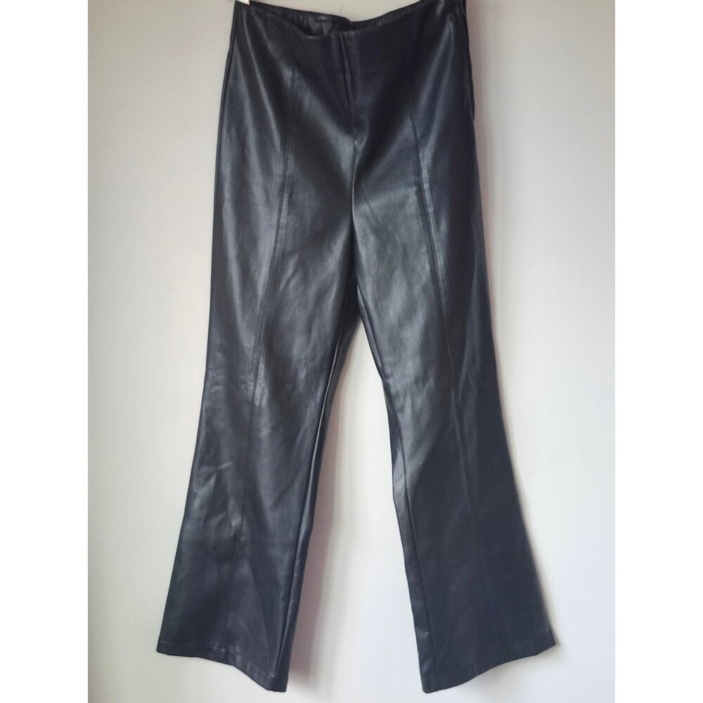 Lulus Black Vegan Leather Straight Leg High Waisted Pants Size Large A0008